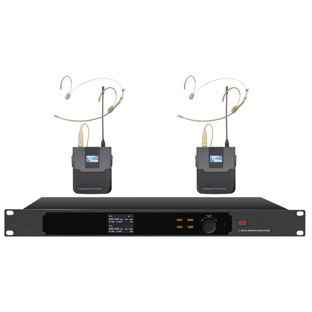 UHF红外对频 无线一拖二 头戴话筒  G12T